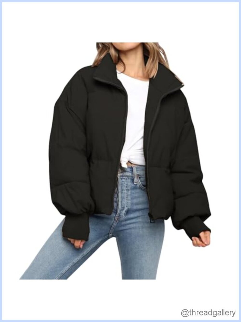 Women's Cropped Puffer Jacket Quilted Zip Up Oversized Winter Coat